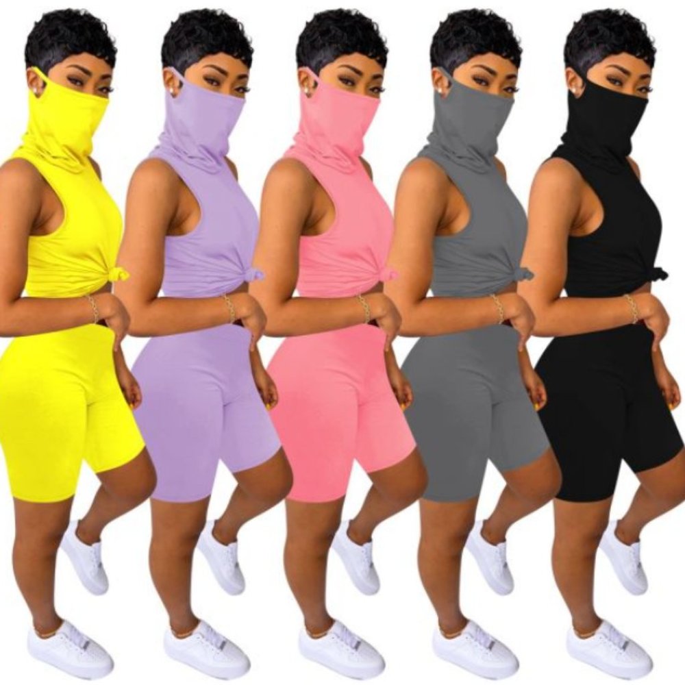 2PC SHORT SET W/ATTACHED MASK (LAVENDER)